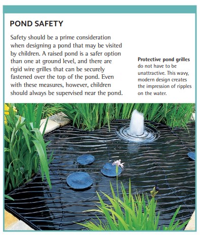 Protective pond grilles do not have to be unattractive. This wavy, modern design creates the impression of ripples on the water.