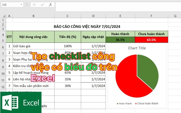 Tạo checklist công việc có biểu đồ trên Excel