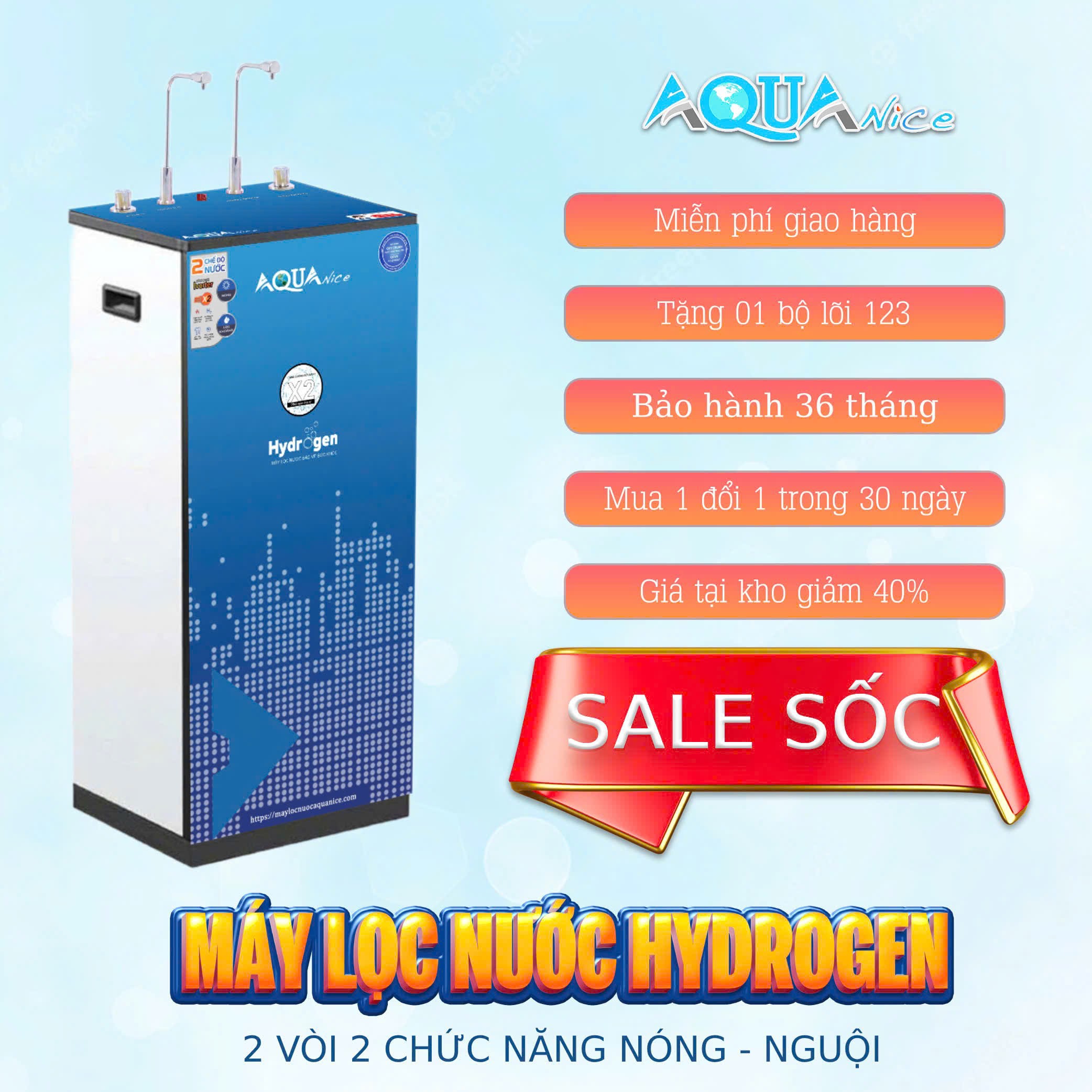 Máy lọc nước AquaNice AQ02v2 2 Chức Năng Nóng Nguội