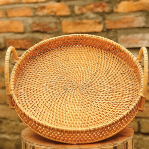 Mây Tre Đan Phú Vinh - Mẫu 37 - Khay mây - Kích thước Đường kính 15cm x Thân Cao 5 cm (cả quai cao 12cm)