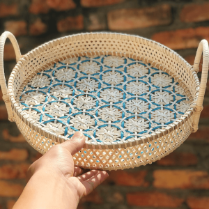 Mây Tre Đan Phú Vinh - Mẫu 39 - Khay mây - Kích thước Dài 30cm x Thân cao 5 cm (cả quai cao 12cm)