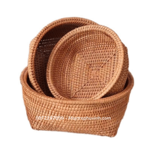 Mây Tre Đan Phú Vinh - Mẫu 57 - Bát bộ 3 đáy vuông - Kích thước D28