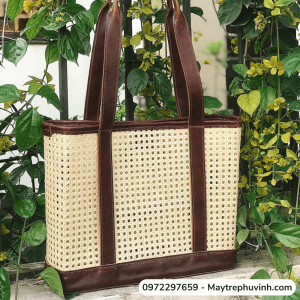 Mây Tre Đan Phú Vinh - Mẫu 61 - Túi mây quai da - Kích thước 10x35xh25/55cm