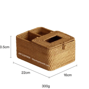 Mây Tre Đan Phú Vinh - Mẫu 60 - Hộp đựng giấy - Kích thước 22x16xh10,5