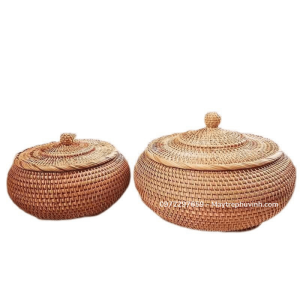 Mây Tre Đan Phú Vinh - Mẫu 55 - Cơi trầu nắp núm - Kích thước D23xh10; D28xh12