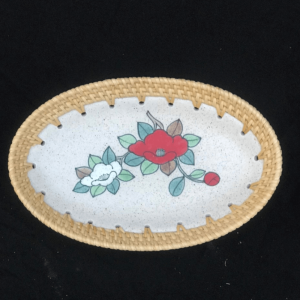 Mây Tre Đan Phú Vinh - Mẫu 46 - Đĩa sứ bầu dục - Kích thước 21x14xh4