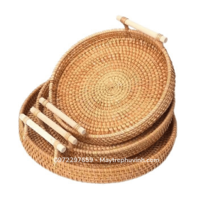 Mây Tre Đan Phú Vinh - Mẫu 54 - Khay kẹo bộ 3 - Kích thước D28xh2,5; D24xh2,5; D22xh2,2cm