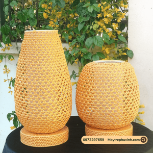 Mây Tre Đan Phú Vinh - Mẫu 70 - Bộ đèn bàn quả tài dài và quả táo ngắn