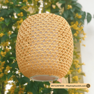 Mây Tre Đan Phú Vinh - Mẫu 72 - Đèn treo hình quả táo ngắn - Kích thước D30xh30