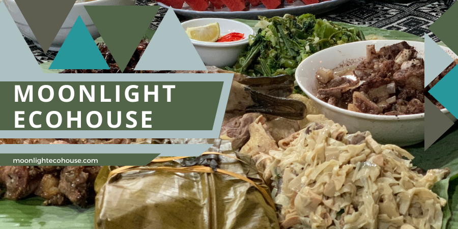 Bữa ăn đặt theo yêu cầu do anh chị Giang Thiết chủ Moonlight Ecohouse chuẩn bị cho thực khách du lịch Bản Lác Mai Châu, Hòa Bình