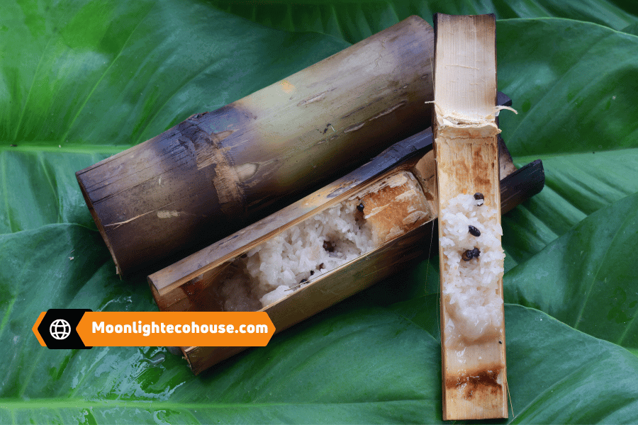Hương vị độc đáo của cơm lam Bản Lác Mai Châu - hòa quyện với vị béo của cơm dừa.