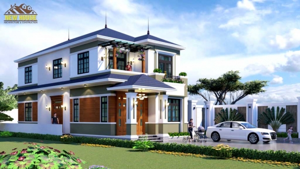 Thiết kế Biệt thự 2 tầng mái nhật giá 1 tỷ 450 triệu