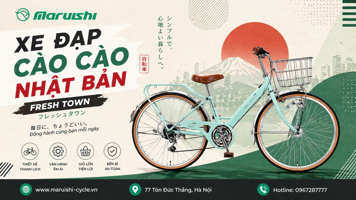 Xe Đạp Cào Cào Nhật Bản FRESH TOWN: Biểu Tượng Bền Bỉ Và Thanh Lịch Từ Maruishi Nhật Bản (2026)
