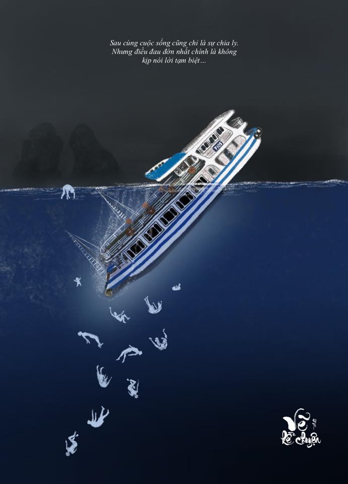 ba con bi gap nan tren du thuyen o Ha Long