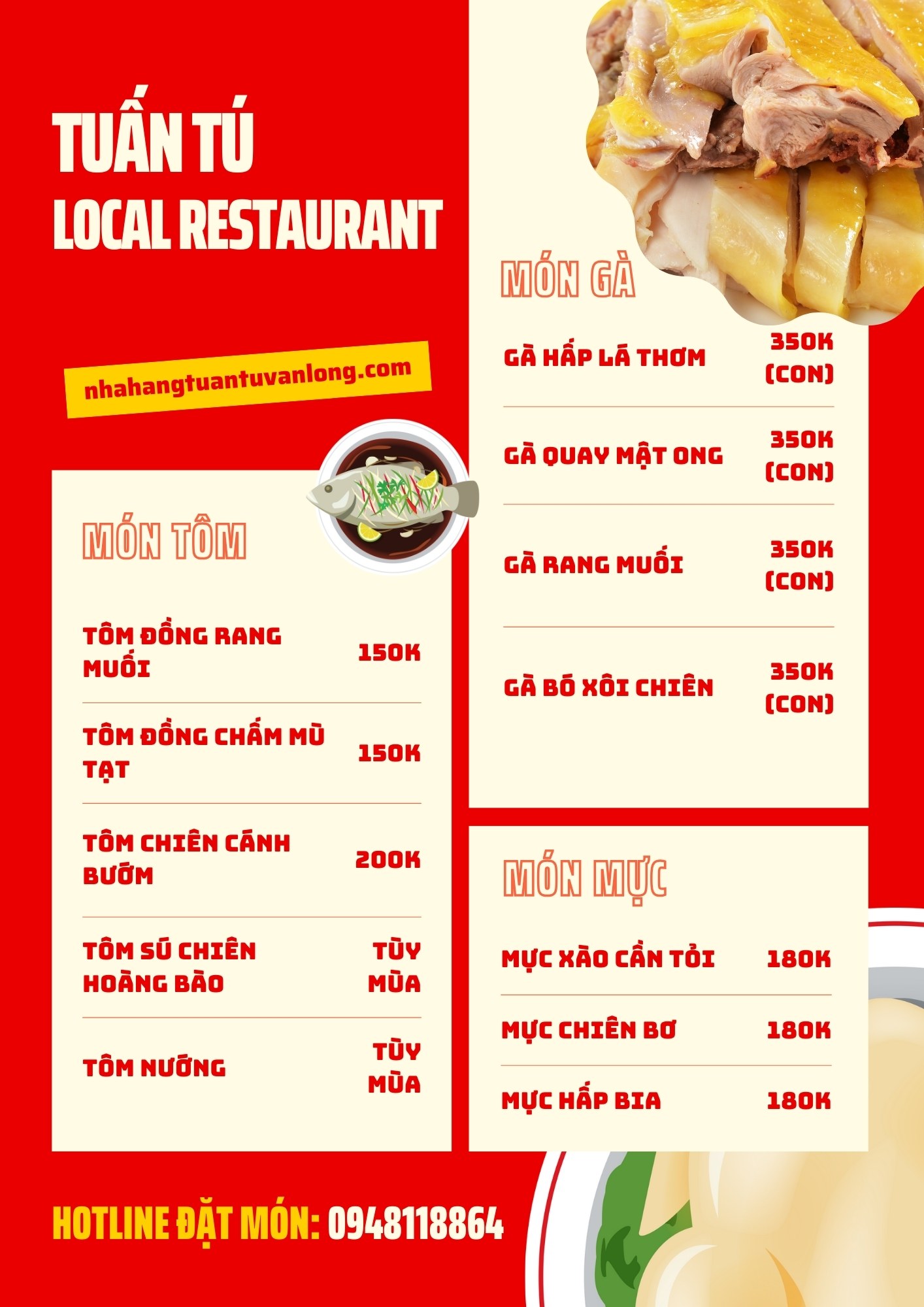 Menu nhà hàng Tuấn Tú, Vân Long, Ninh Bình