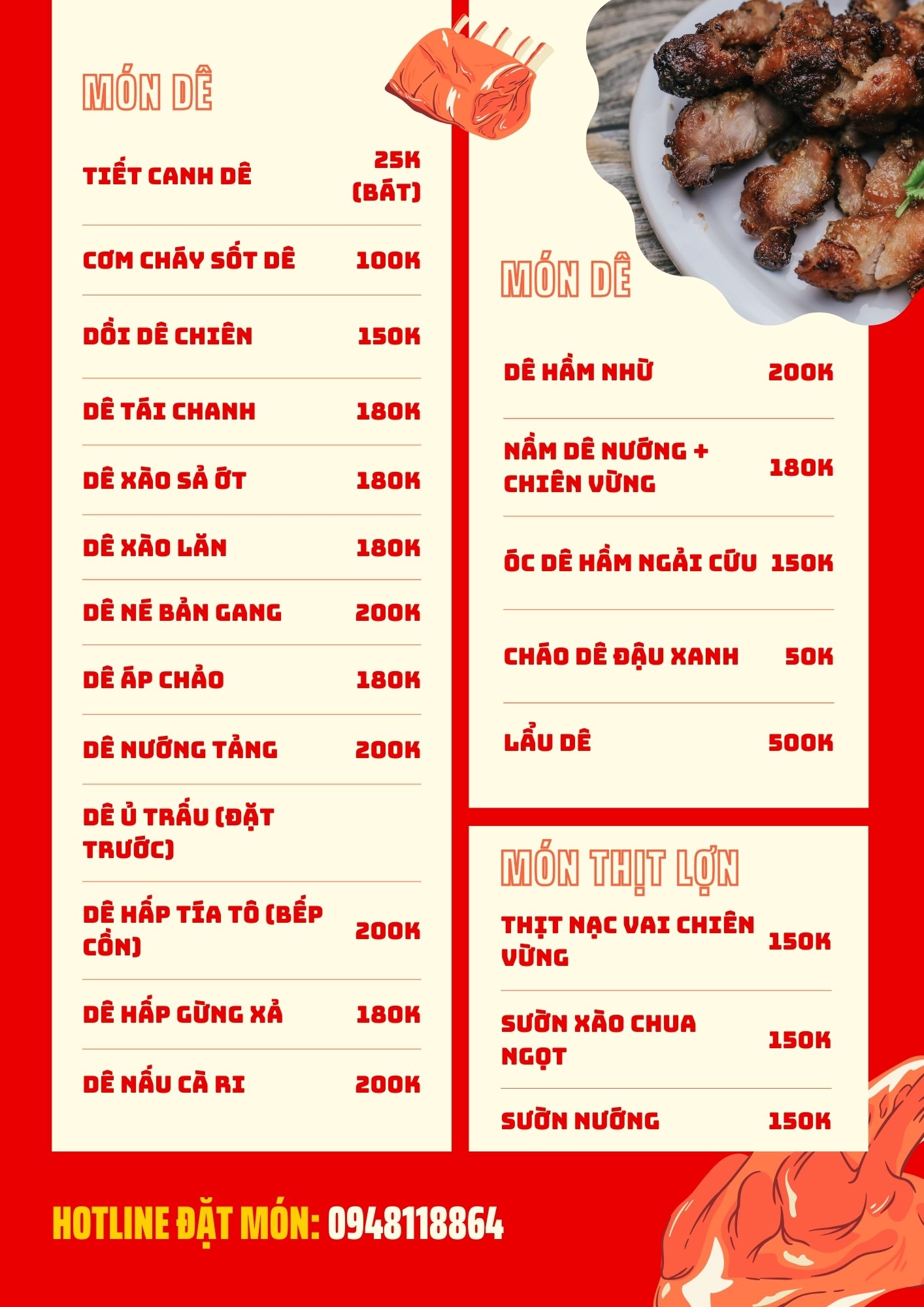 Menu nhà hàng Tuấn Tú, Vân Long, Ninh Bình