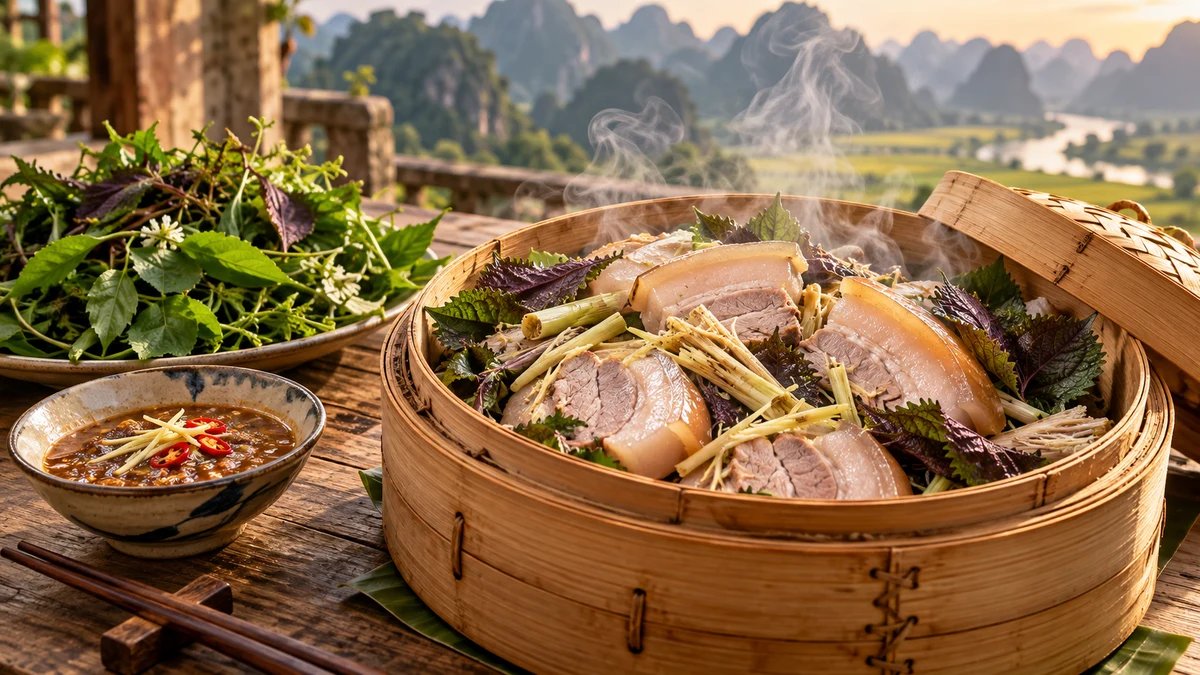 Dê Hấp Tía Tô Sả Gừng Đầm Vân Long: Thịt Mềm Ngọt Thơm Nồng Thảo Mộc Giải Cảm