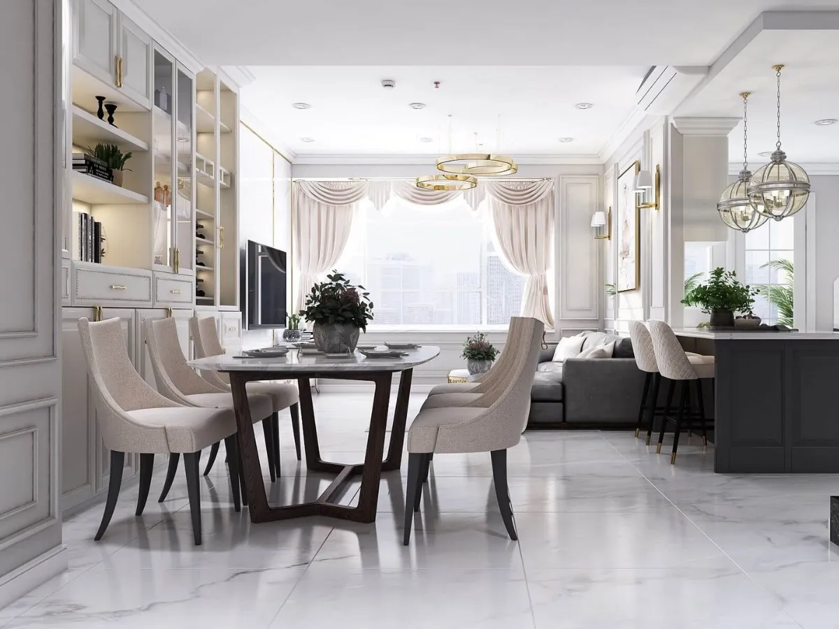 Mẫu phòng ăn cho biệt thự Mái Nhật