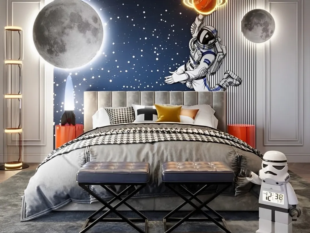 Phòng ngủ trẻ em với thiết kế không gian vũ trụ