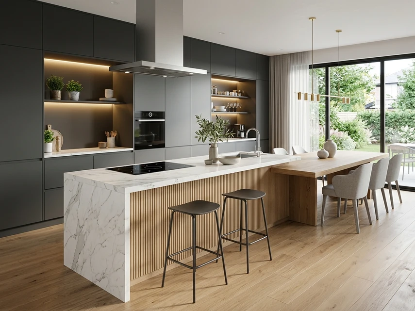 Phối cảnh 3D thiết kế không gian Tủ Bếp Chữ L cao cấp chuẩn kiến trúc Nội Thất Phúc Tường