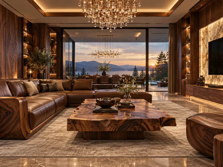 Thiết Kế Nội Thất Biệt Thự Gỗ Óc Chó (Walnut) Bắc Mỹ: Biểu Tượng Quyền Quý & Đẳng Cấp Thượng Lưu