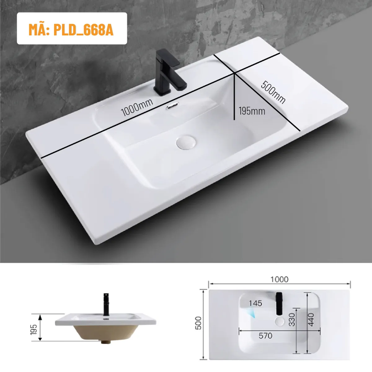 Thông số kỹ thuật của chậu rửa lavabo Palado PLD668A âm bàn