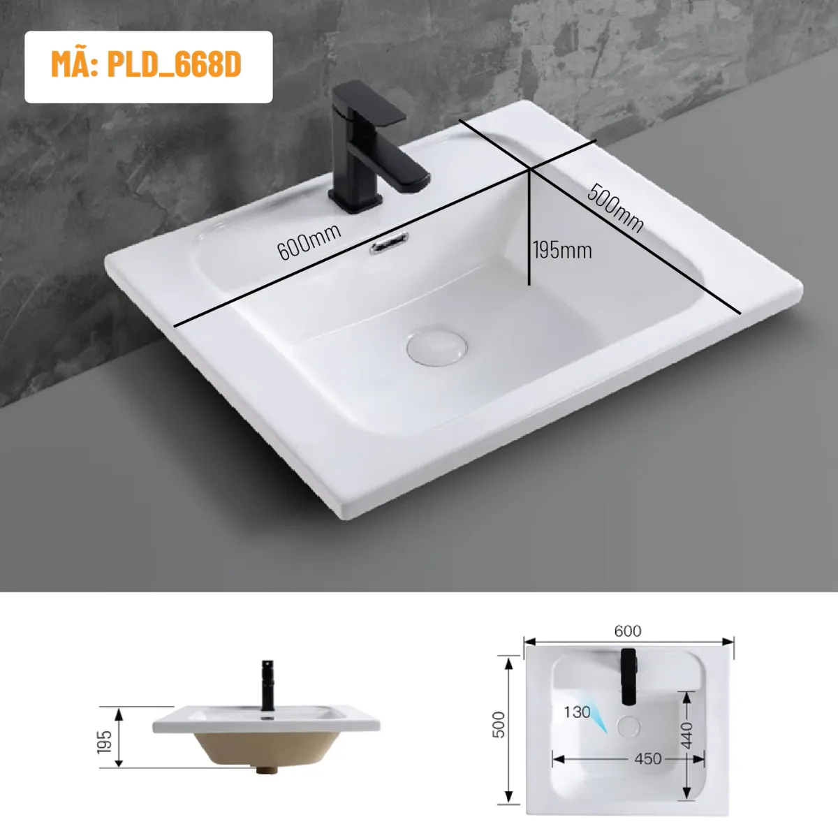 Tận hưởng sự tinh tế và hiện đại với chậu rửa lavabo âm bàn PLD-668D của chúng tôi.