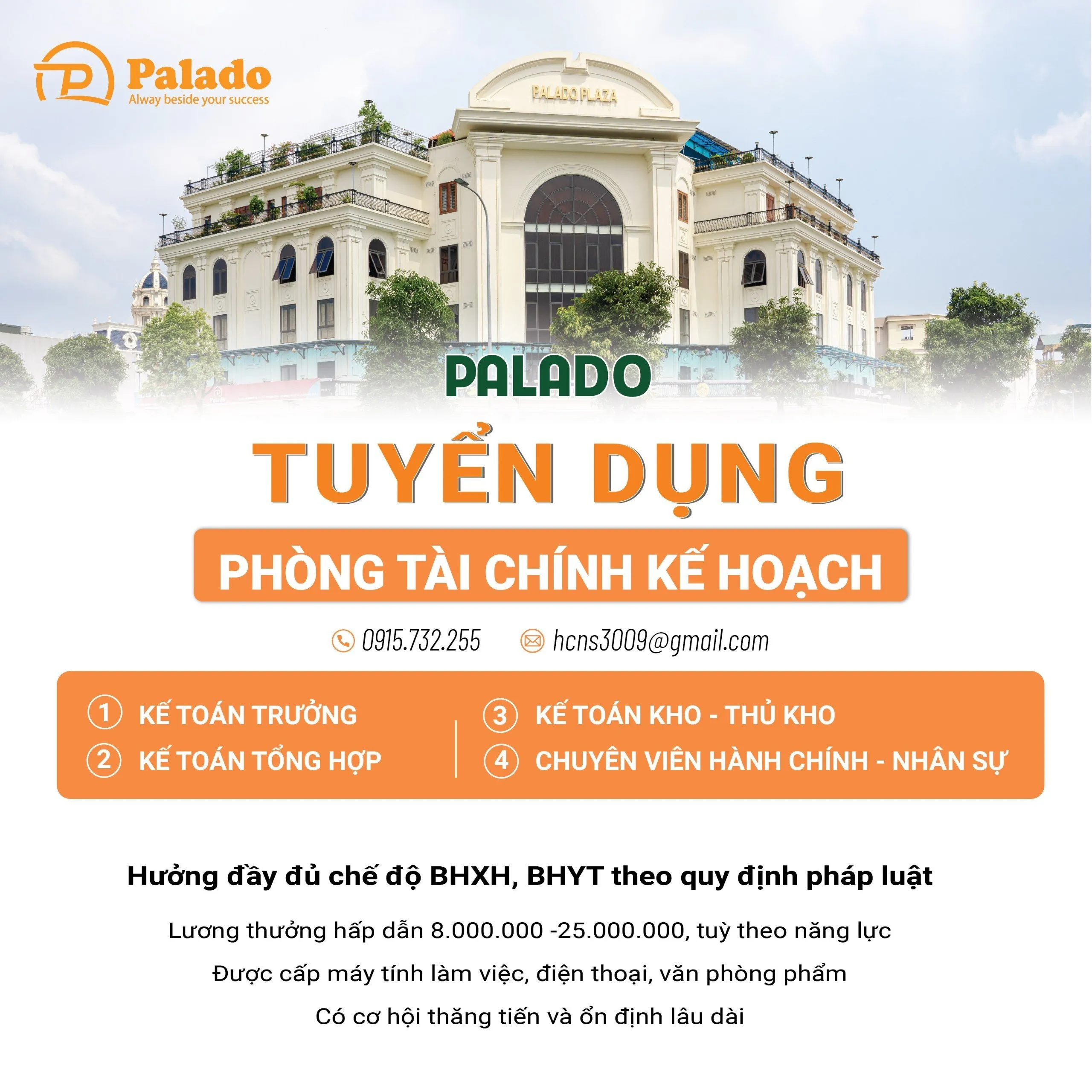 Palado Việt Nam: Tuyển dụng phòng Tài chính, Kế hoạch