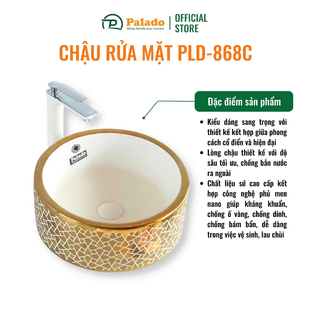 Bộ chậu rửa lavabo dương bàn Palado PLD868C đem đến nhiều đặc điểm nổi bật giúp nó tỏa sáng trong không gian phòng tắm