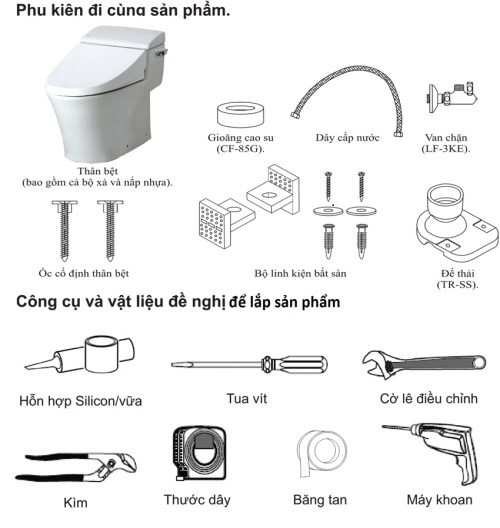 cach lap bon cau lien khoi 1 Các thiết bị, vật dụng cần thiết khi lắp bồn cầu liền khối