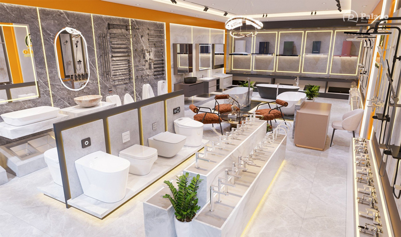 tu chau phong tam thuong hieu PALADO Showroom trưng bày sản phẩm của PALADO