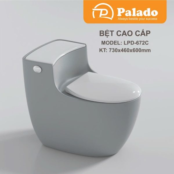 Bồn cầu liền khối xả xoáy S-trap Ghi PLD-672C