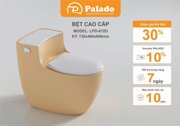 Bồn cầu liền khối xả xoáy S-trap Vàng (Siphonic One-Piece Toilet S-trap LPD-672D)