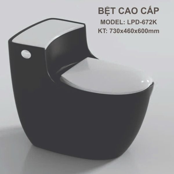 Bồn cầu liền khối xả xoáy S-trap Đen (Siphonic One-Piece Toilet S-trap PLD-672K