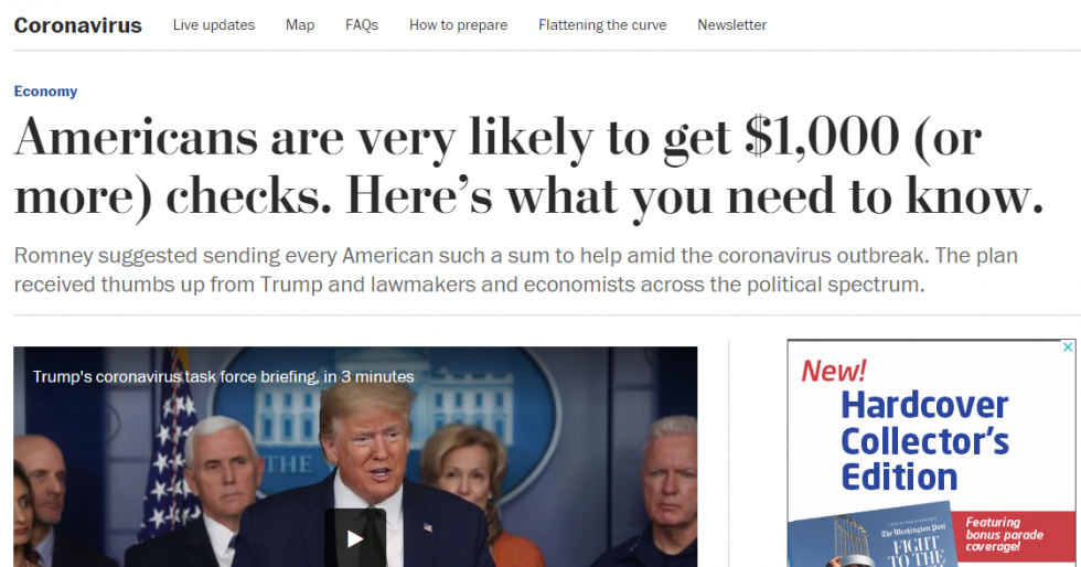 Người dân Mỹ có thể nhận được 1000 USD viện trợ từ chính phủ