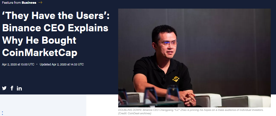 Binance mua lại coinmarketcap-coindesk