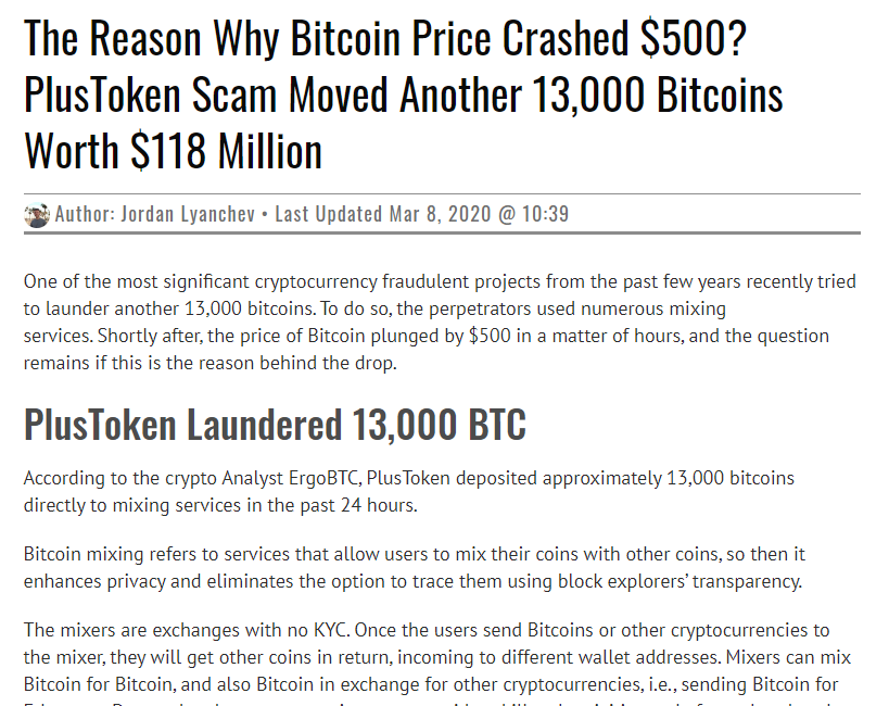 Ngày 09/03/2020 di chuyển 13.000 BTC từ ví của PlusToken scam