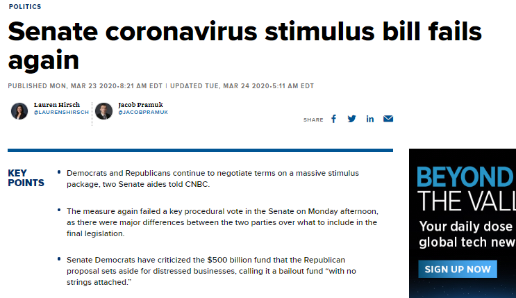 Senate coronavirus stimulus bill fails again