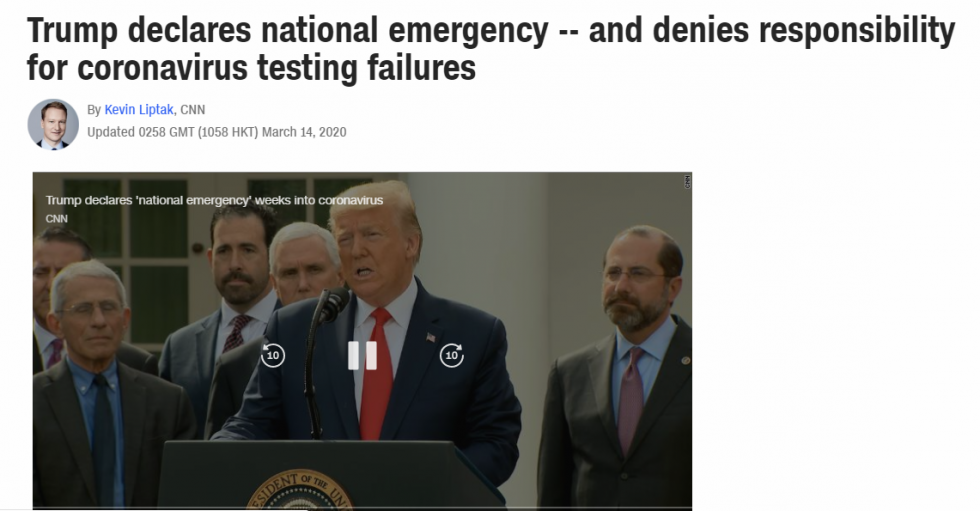 Tổng thống Mỹ thông báo tình hình khẩn cấp toàn quốc về dịch coronavirus