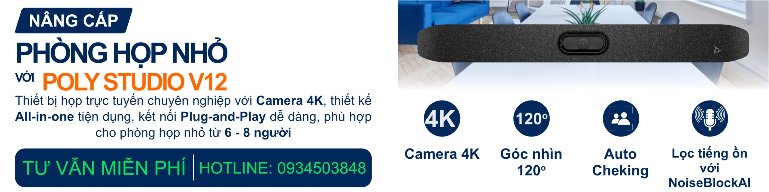 poly studio V12 Giải pháp thiết bị cho phòng họp nhỏ