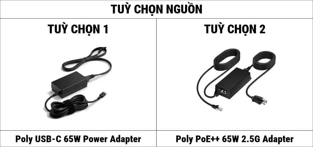 Các tuỳ chọn nguồn cho thiết bị Poly Studio V12