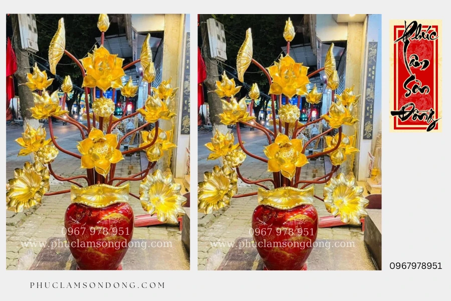 Hoa sen gỗ thếp vàng 9999