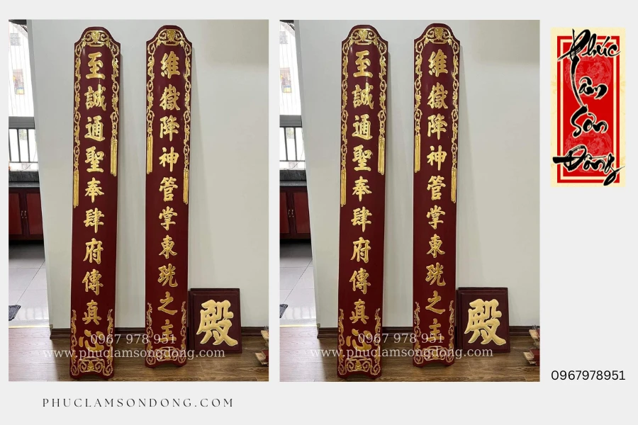 Câu Đối Lòng Máng – Chạm Cù Lệch