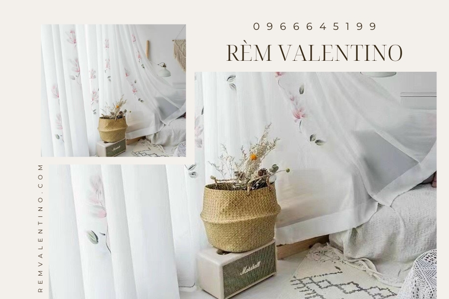 Rèm vải voan thêu hoa nhẹ nhàng