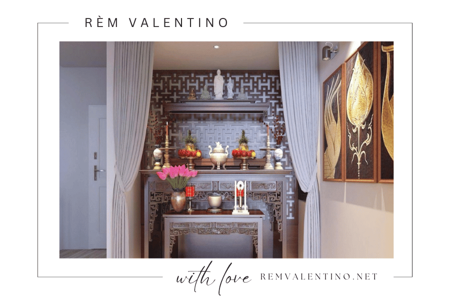 Rèm phòng thờ giúp tạo ra một không gian yên tĩnh, thanh lịch và tôn nghiêm