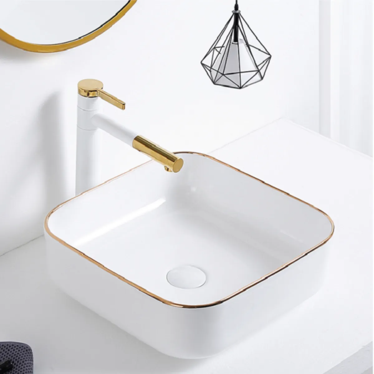 Chậu rửa Lavabo PLD869D dương bàn cao cấp (Kích thước 385*385*135 mm)