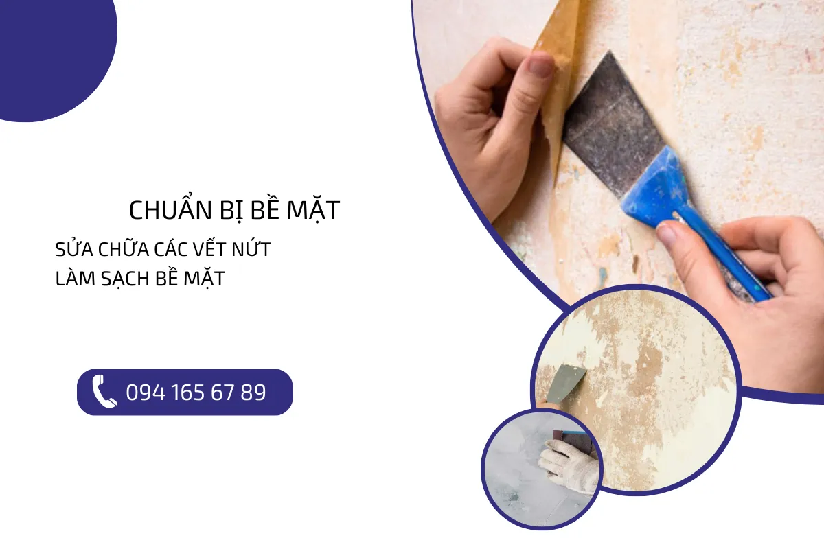 Chuẩn bị bề mặt tường đảm bảo chất lượng thi công.