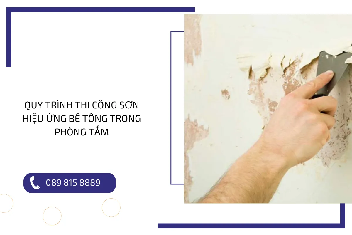 Quy trình thi công sơn hiệu ứng giả bê tông trong phòng tắm.