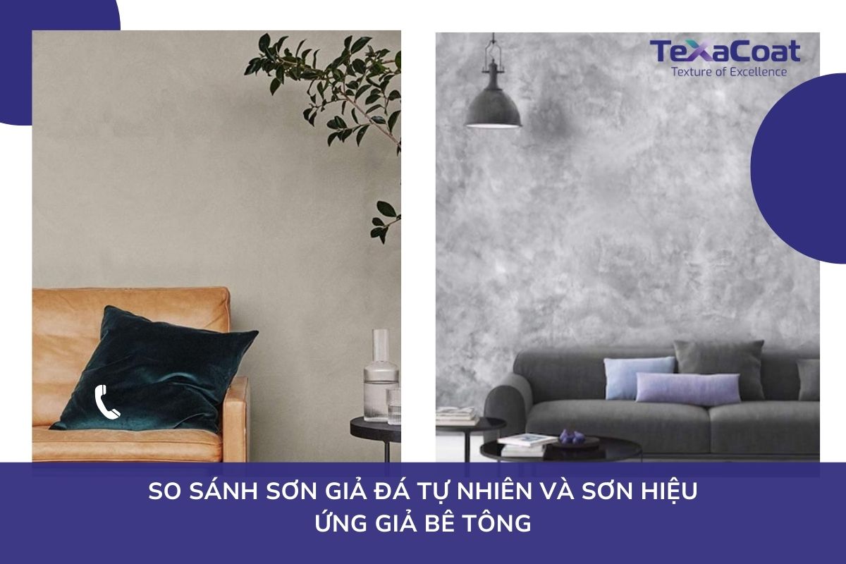 So sánh sơn giả đá tự nhiên và sơn hiệu ứng giả bê tông