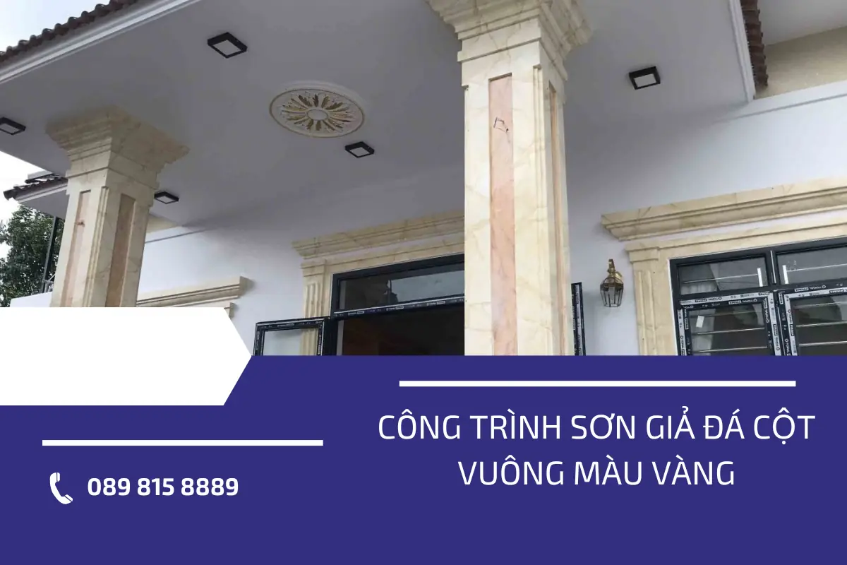 Công trình sơn giả đá cột vuông màu vàng